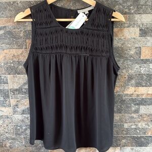 Daniel Rainn Black Tank Top Sleeveless Blouse Beautiful Pleat Detail Small NWT